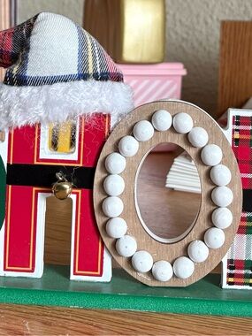 Holiday HoHoHo Wooden Tabletop Decor with White Beaded Accent